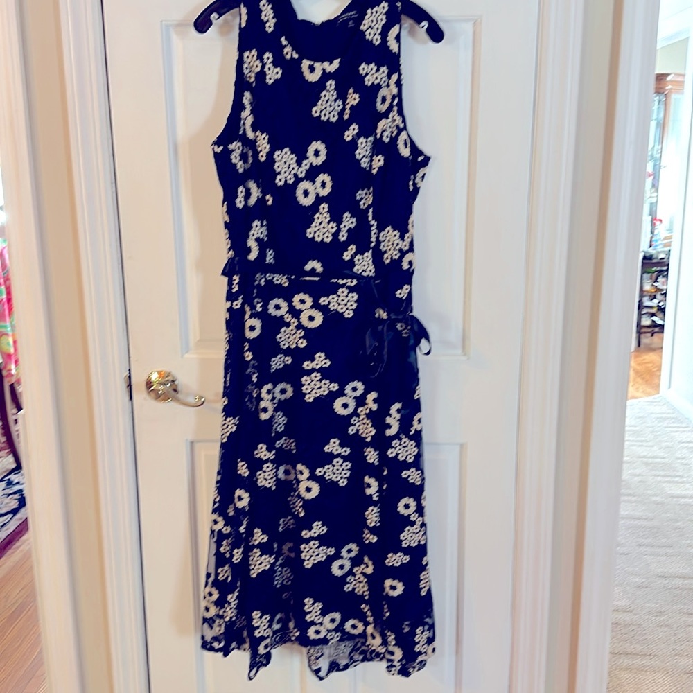 Tahari ASL women's sleeveless tea length embroidered dress NWT size 16 zip back